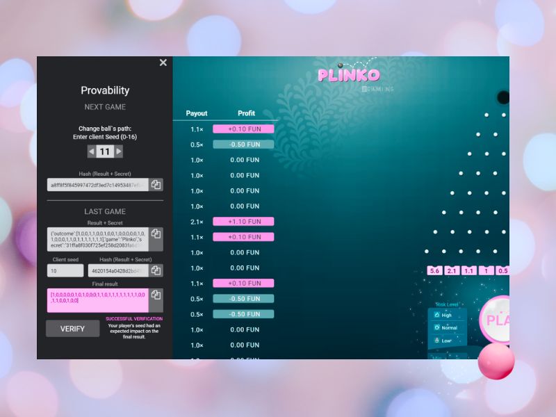 Plinko game completion 